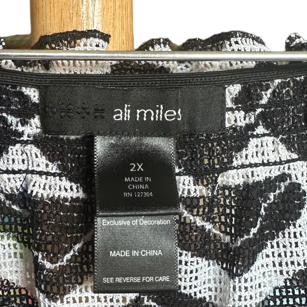 Ali Miles Black and White Sheer Blouse Sz‎ 2X - Image 3