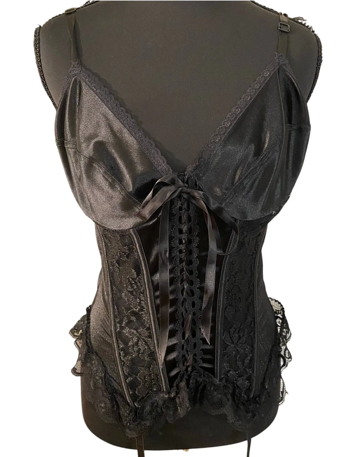 Intimo Amore Black Lace Corset Bustier Vintage Y2K Burlesque Garter Top - Image 1