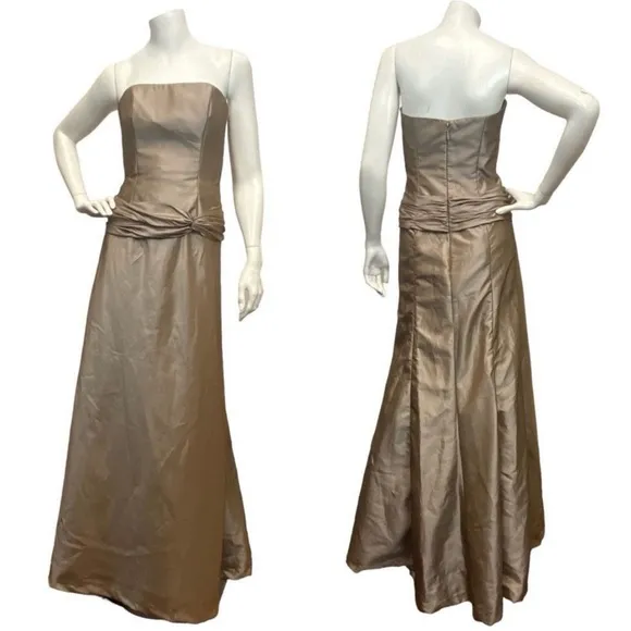 AMSALE Junior Sz 6 Y2K Metallic Brown Casual Evening Tube Full Length Prom Dress - Image 2