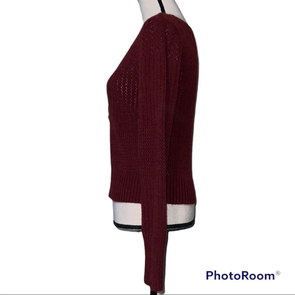 Express medium women’s maroon crop knit sweater lace up tie new with tags - Image 2