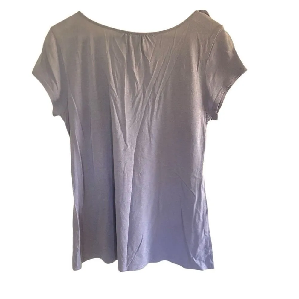 Garnet Hill, short sleeve vneck , purple size, small floral ruffle neckline - Image 4