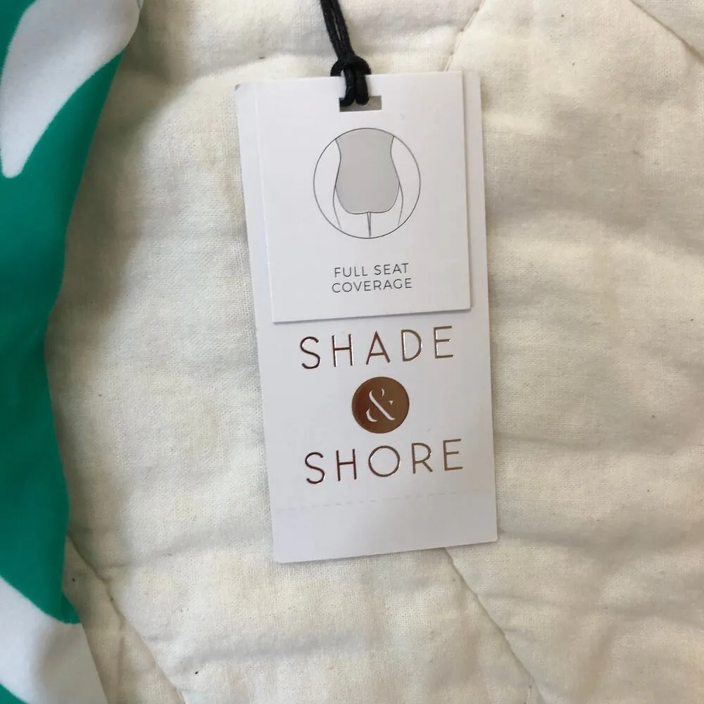 Shade & Shore NWT Women's One Piece Swimsuit Green White Leaf Shirred  M (8/10) - Image 7