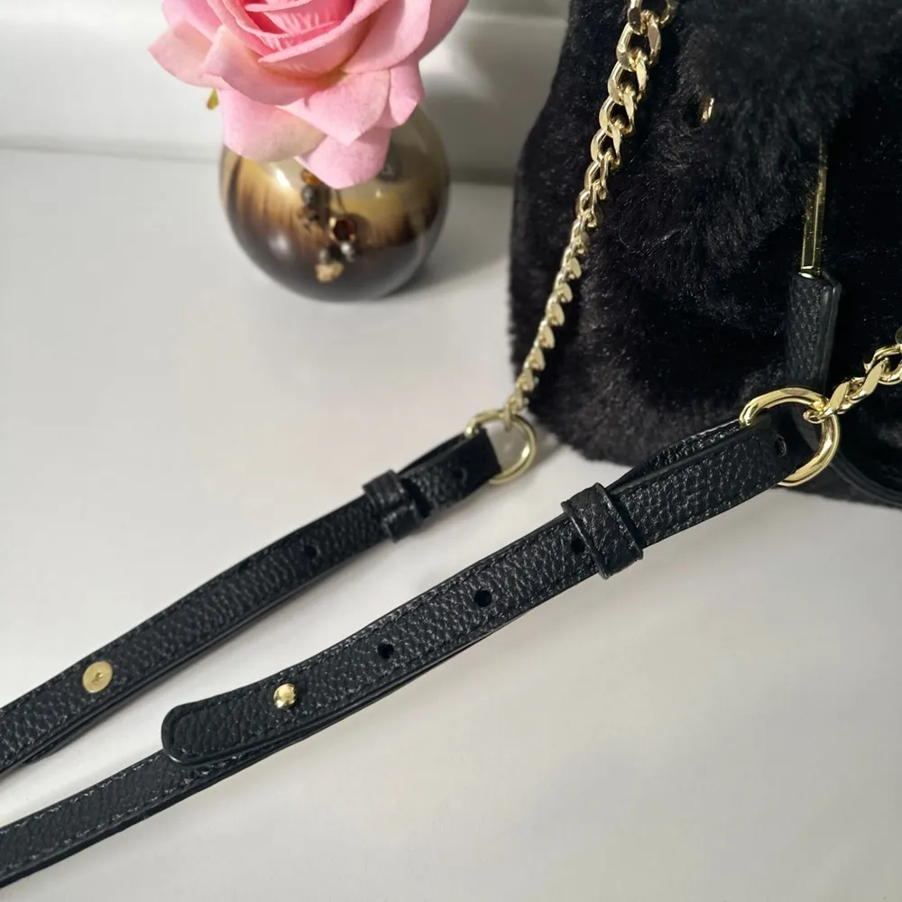 Super Cute  New York Black Faux Fur Mini Hand and/or Crossbody Bag - Image 8