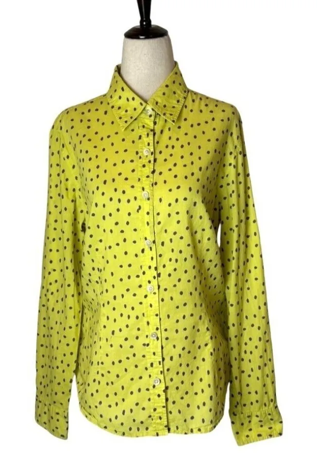 J McLaughlin Shirt Women 8 Yellow Purple Polka Dot Cotton Collared Button Down - Image 1