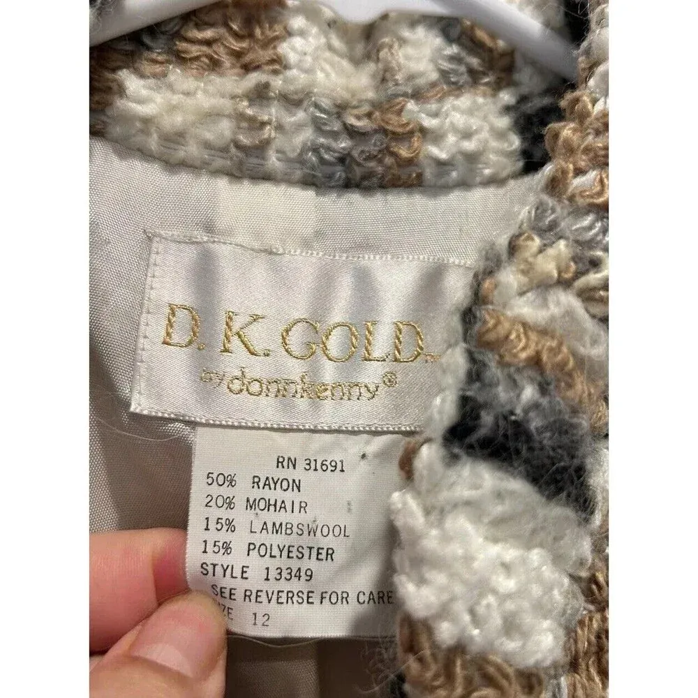 Donnkenny Jacket Women’s 12 Gray Beige Wool Blend Boucle Lined DK‎ Gold - Image 3