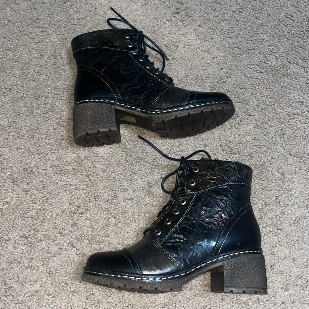 L'Artiste Spring Step Fallinluv Leather Lace-Up Boots Metallic Black 36 /‎ 5.5-6 - Image 8