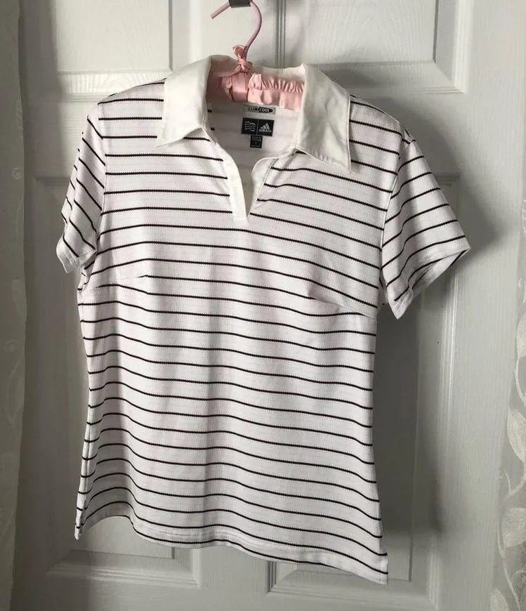 Climacool Women’s Striped Polo Shirt short sleeves Golf Tennis size SMALL - Image 2