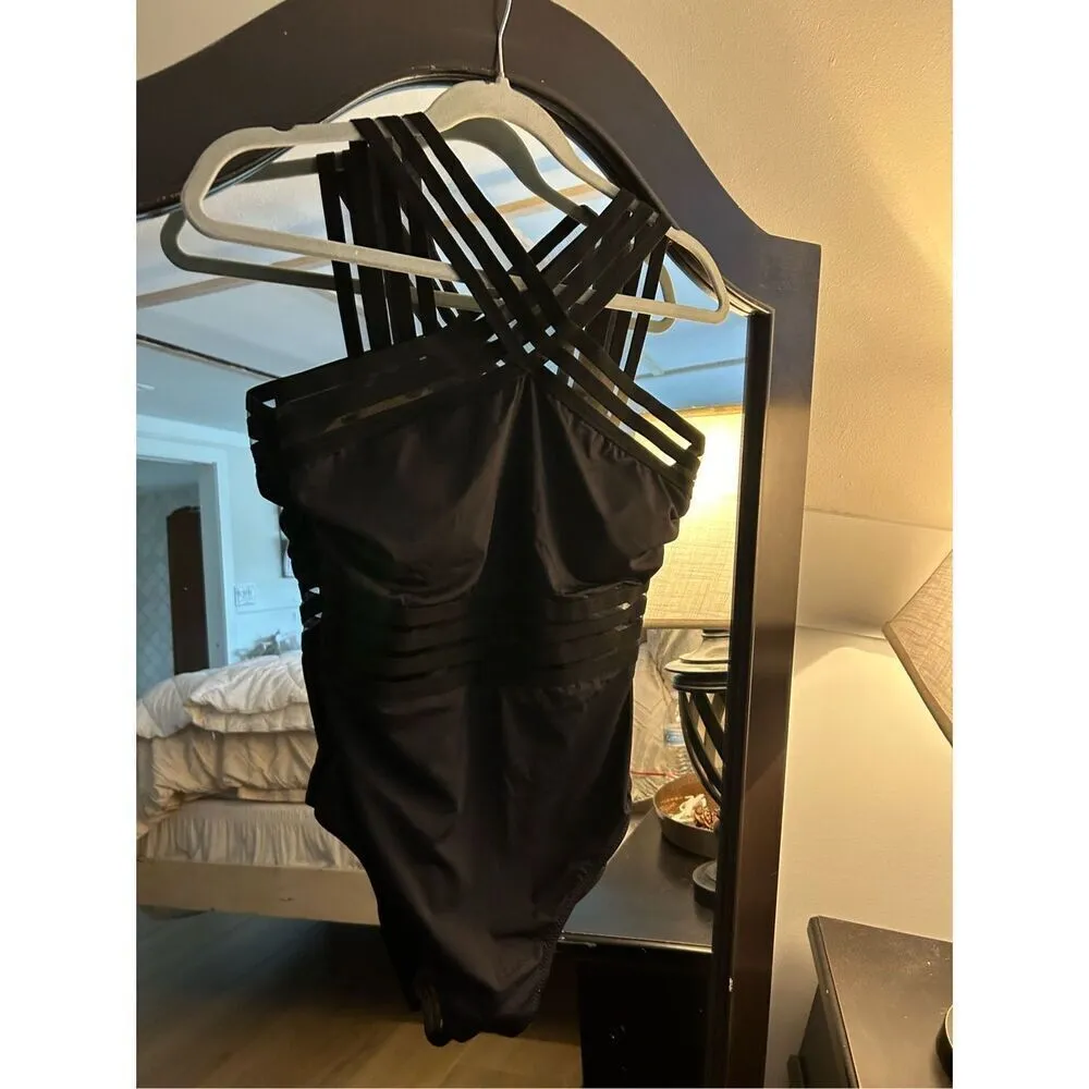 NEW Crisscross 1 Pc Swimsuit Tummy Control Bathing Suit Front Crossover L Black Size L - Image 7