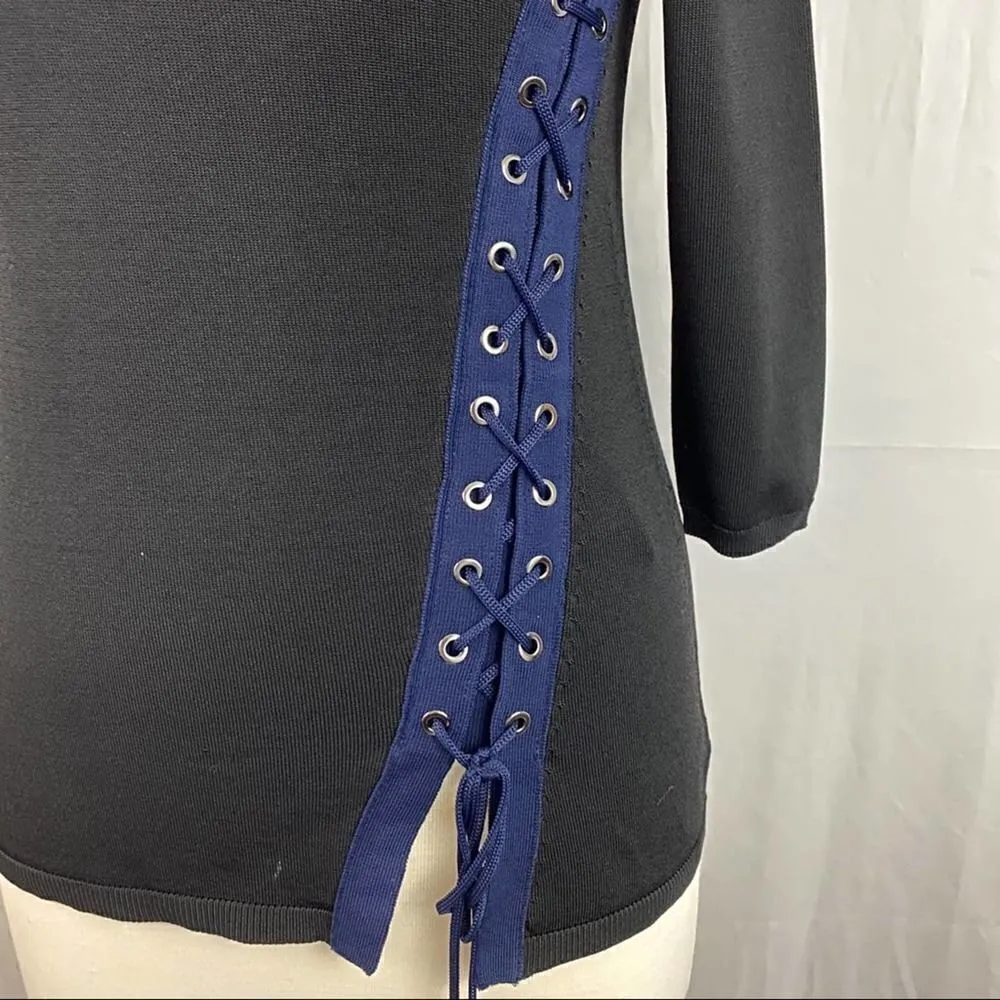 White House Black Market Black Blue Side Lace Up Top Size XS - Image 7