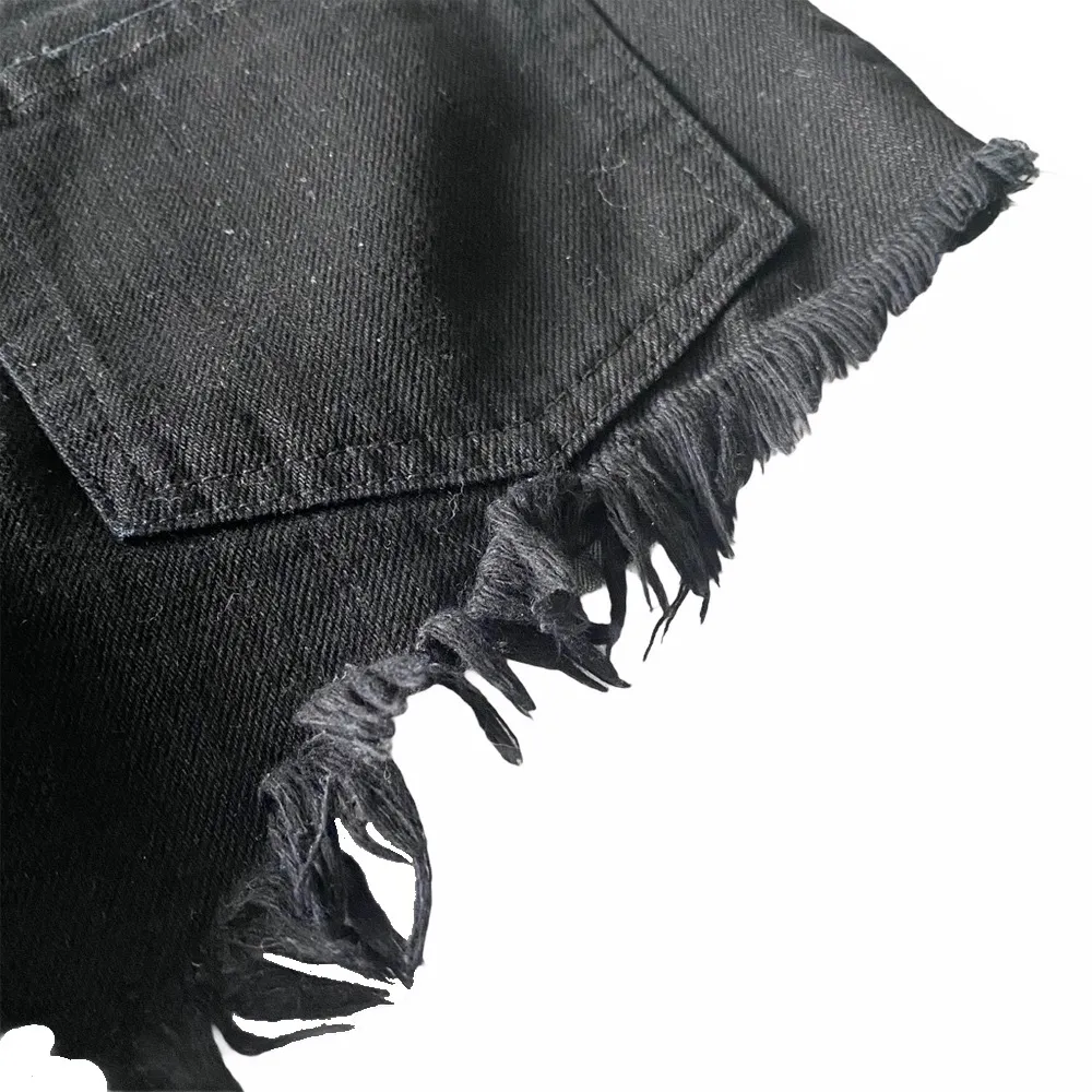 new LF Carmar ❉ Daisy Embroidery Embellished Cut Off Frayed Denim Shorts ❉ Black - Image 9