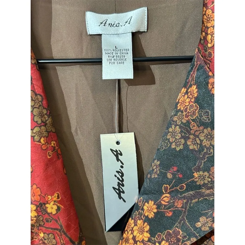 NWT Ania A VTG Floral Artsy Boho Patchwork Button Asymmetrical Red Light Jacket Size L - Image 9