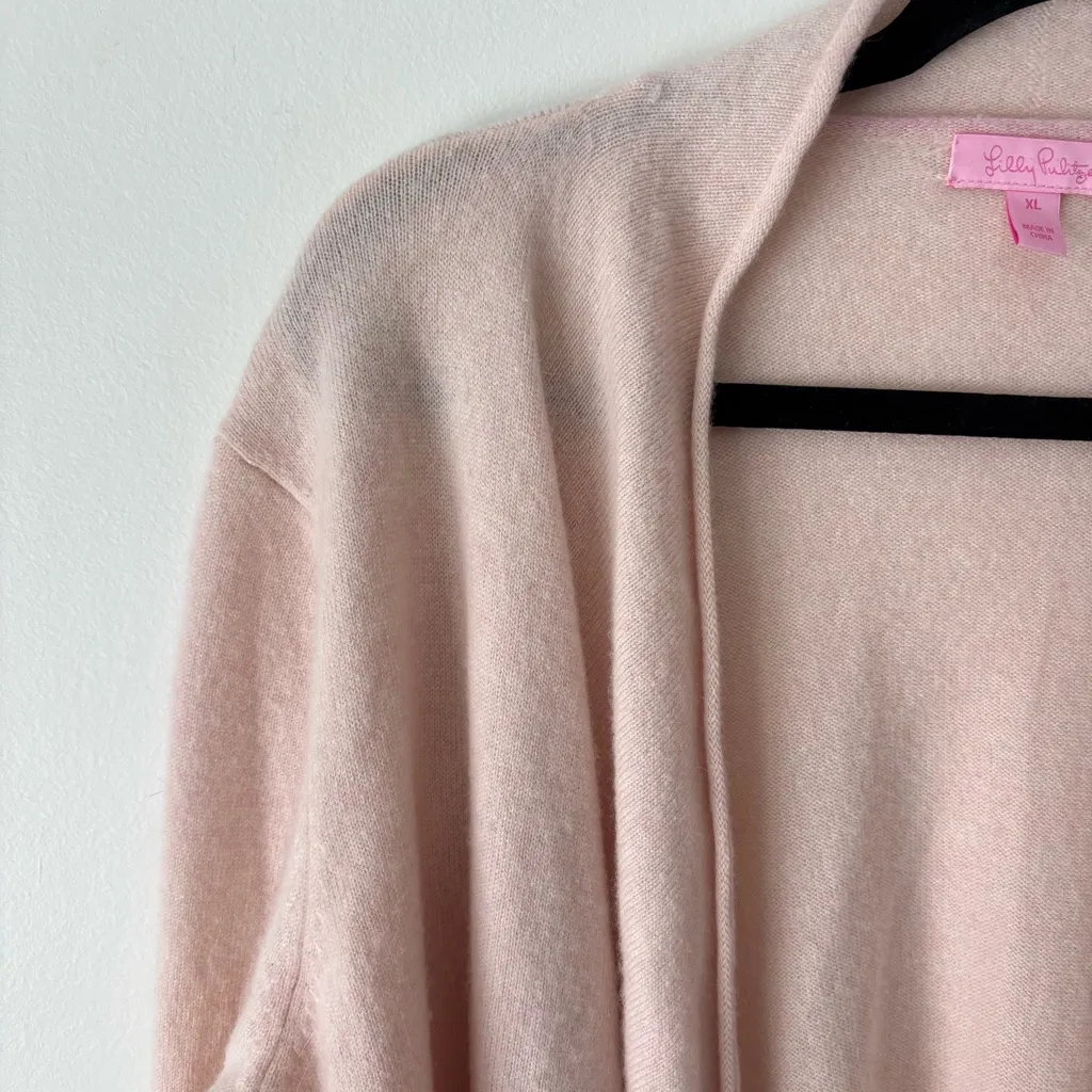 Lilly Pulitzer Inglewood Cashmere Cardigan Fringe Light Pink Blush Luxury Preppy - Image 4