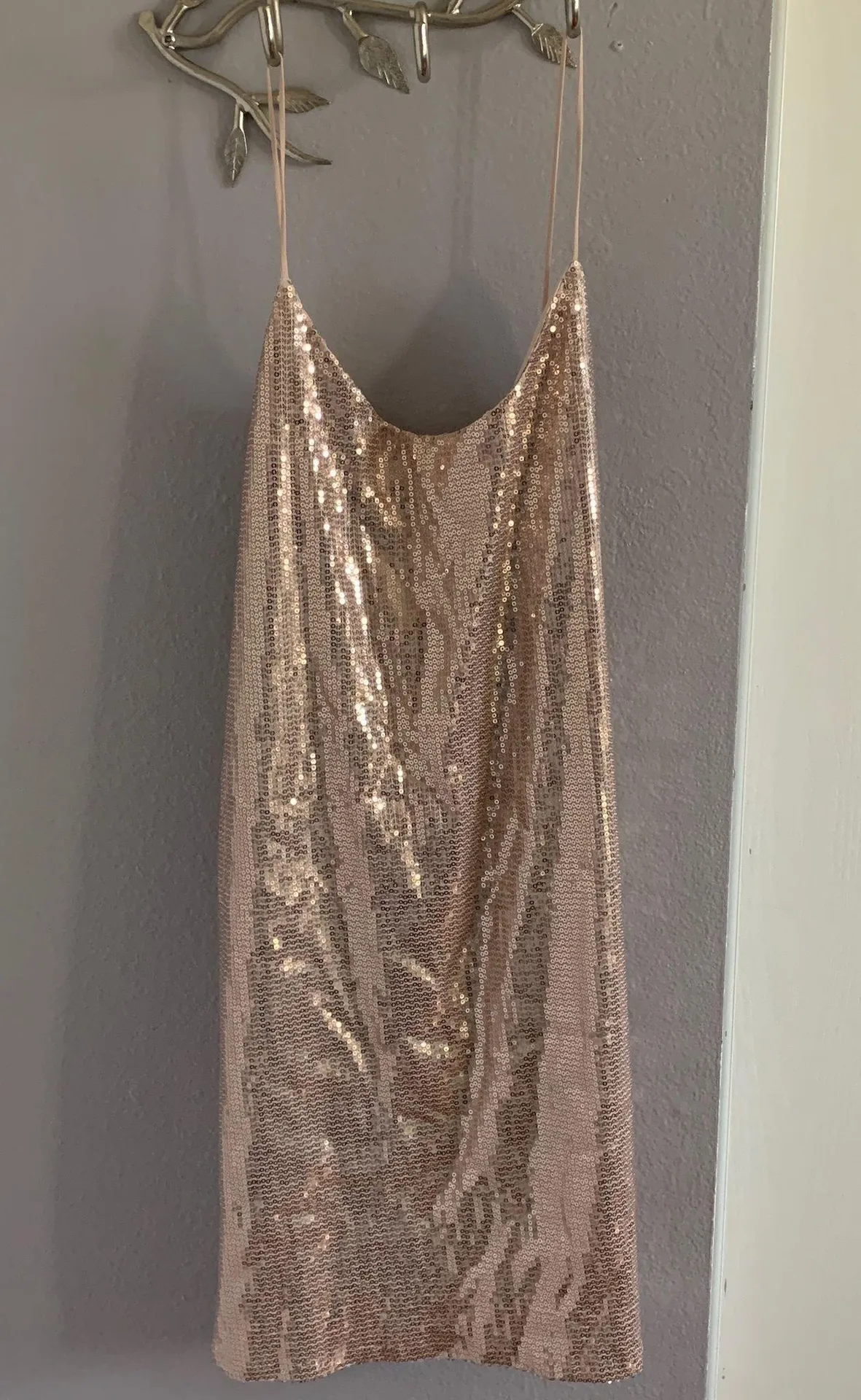 Rose Gold Sequin Mini Slip Dress - Image 6