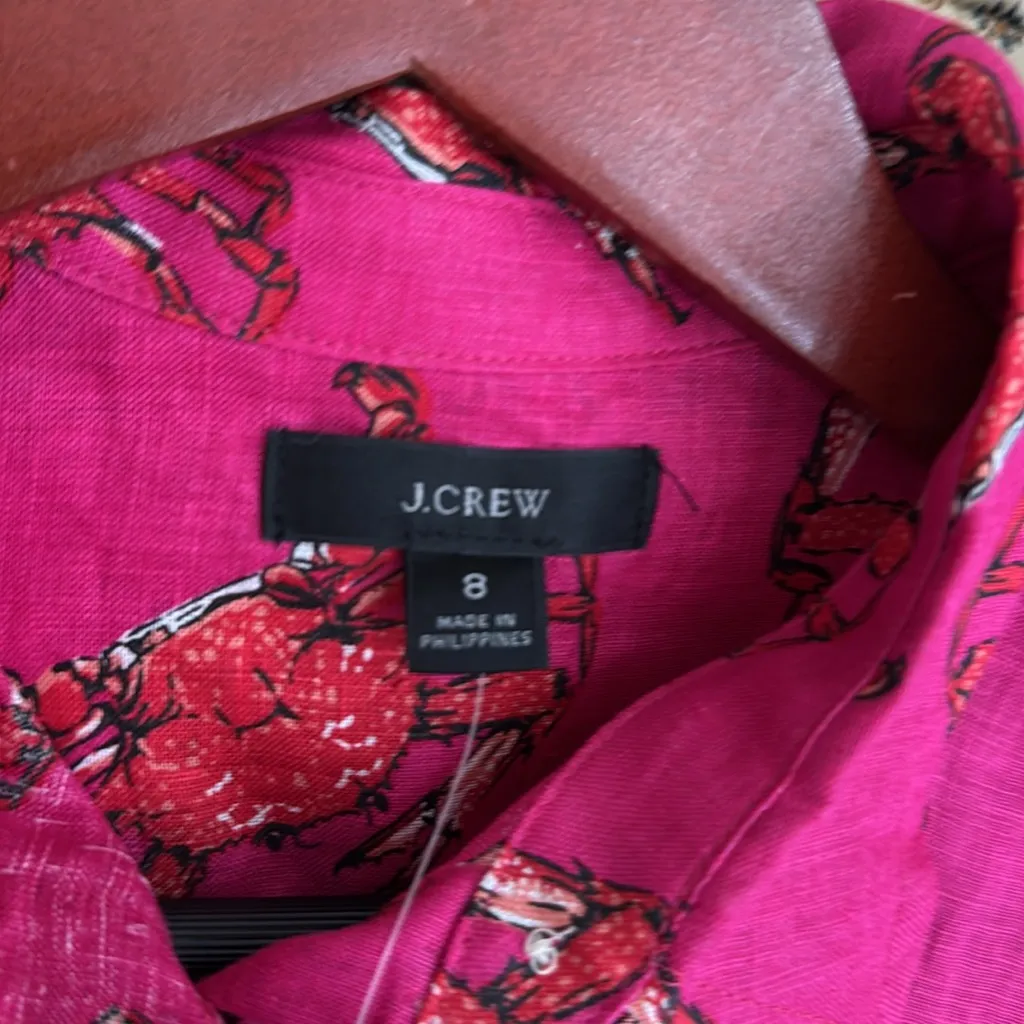 J Crew 100% linen NWT $118 Classic-Fit Boy Shirt in Ratti King Crab Print SZ 8 - Image 9