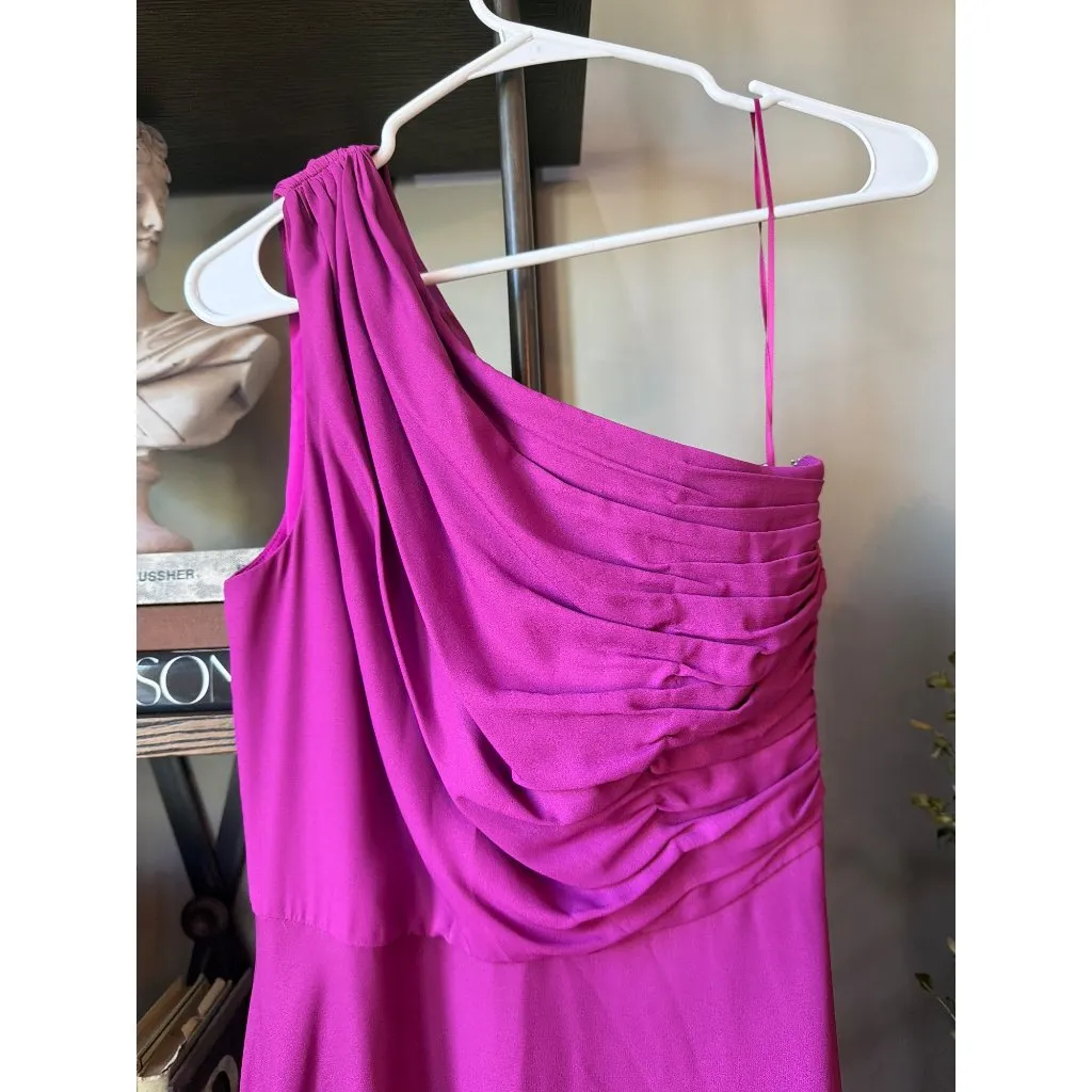 AMUR Atlas Painterly One Shoulder Floral Evening Gown Purple Womens Size 4 Pink - Image 9