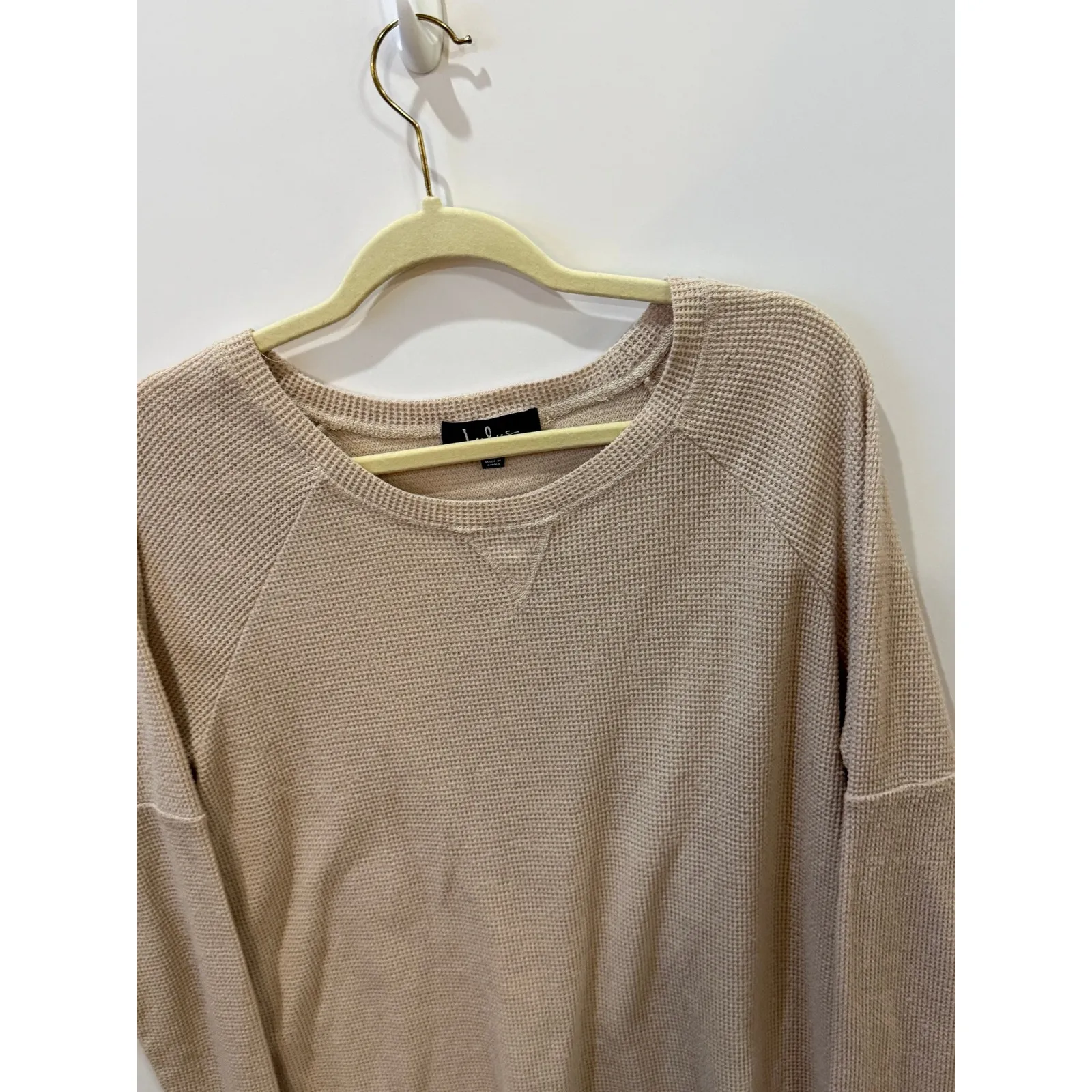 Lulus Womens Beige Waffle Knit Long Sleeve Top XL Thumb Holes - Image 6