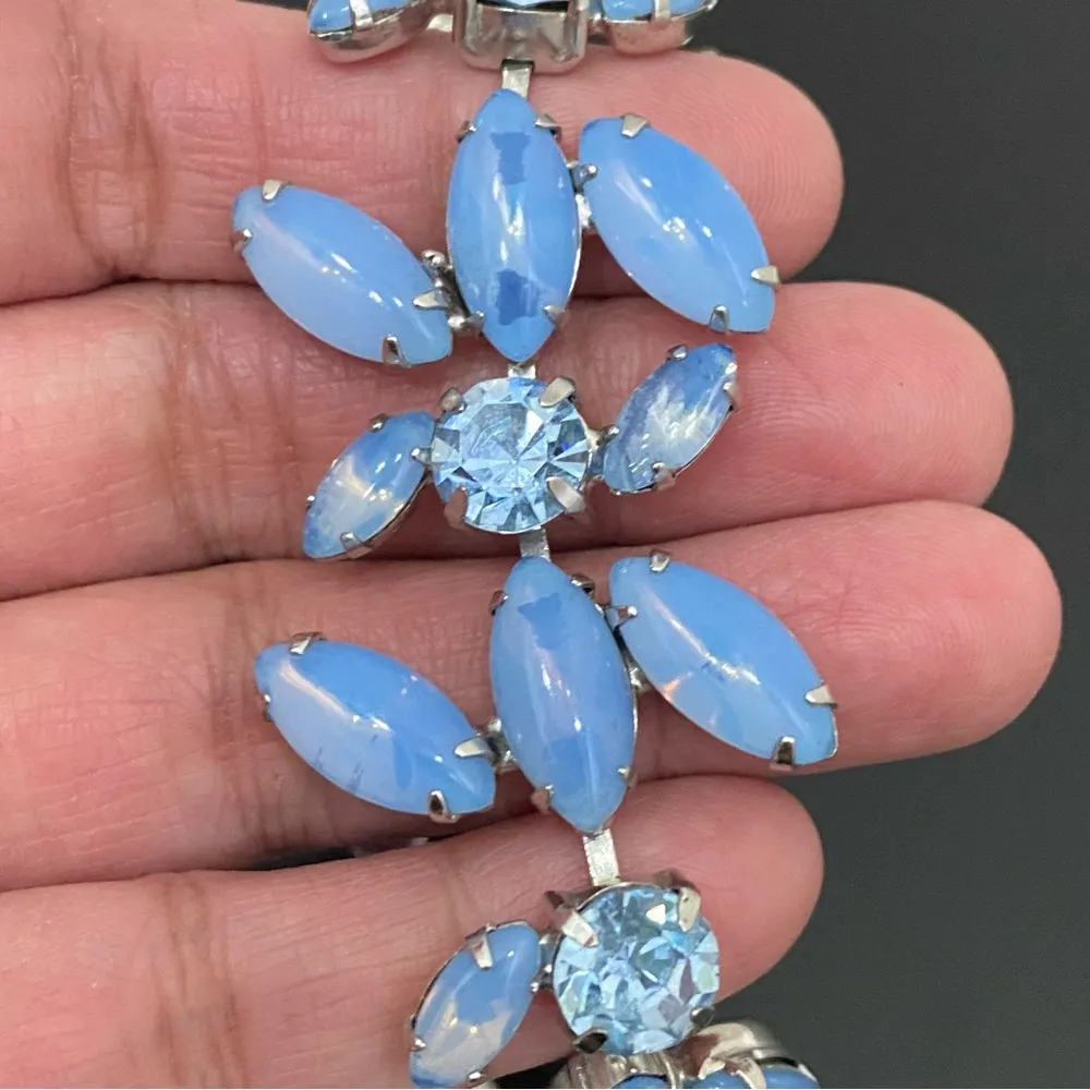 Vintage Unsigned JULIANA? Blue Opaline Navette Rhodium Plated 7”Link Bracelet - Image 7