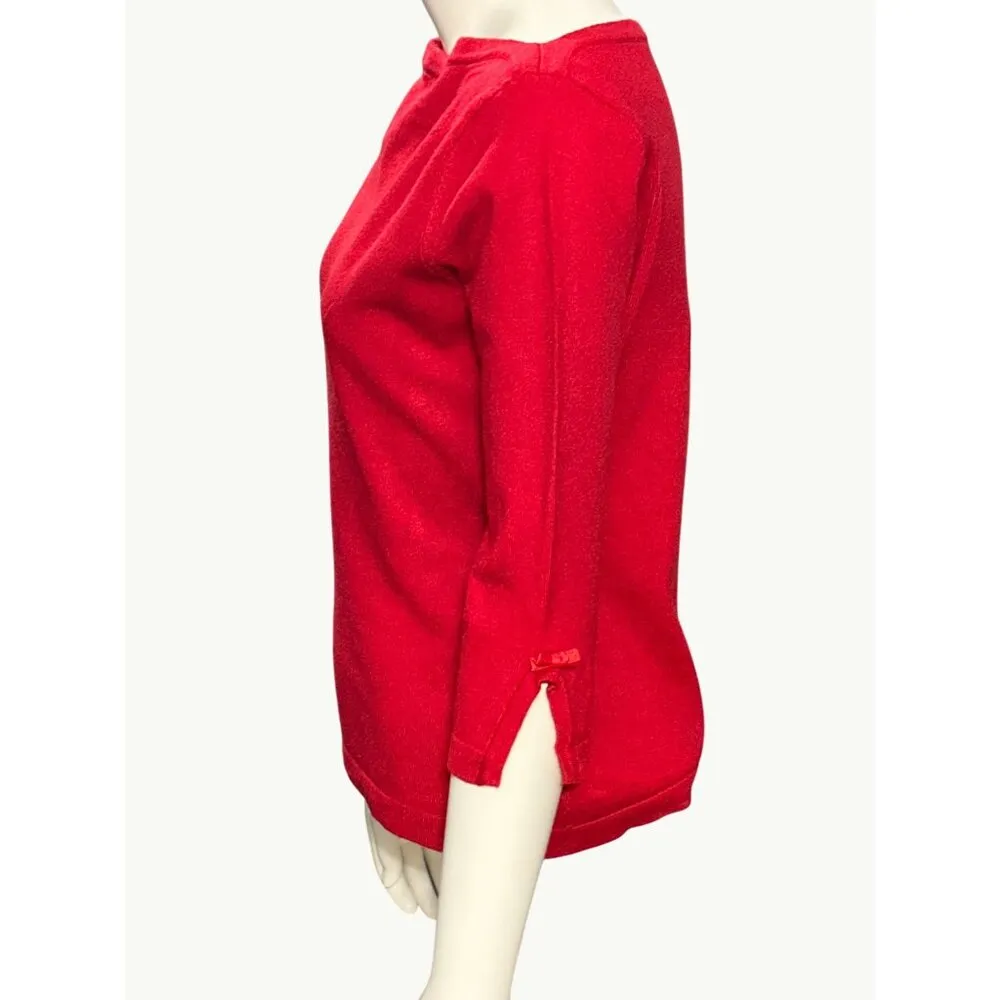 Red Boat Neck Three Quarter Sleeve Top Soft Viscose Nylon Blend Size Small - Image 2