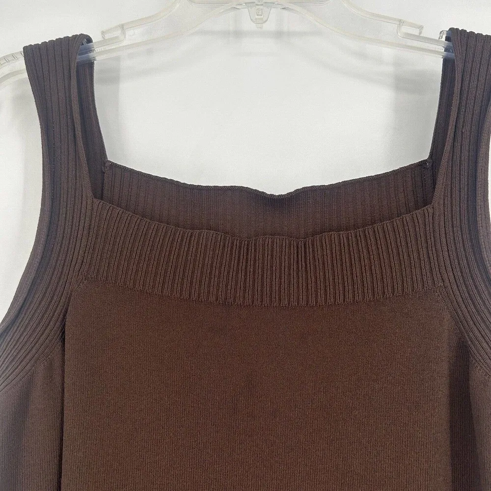 Jones New York Brown Knit Camisole Tank Top Ribbed Trim Square Neck Size 1X - Image 2