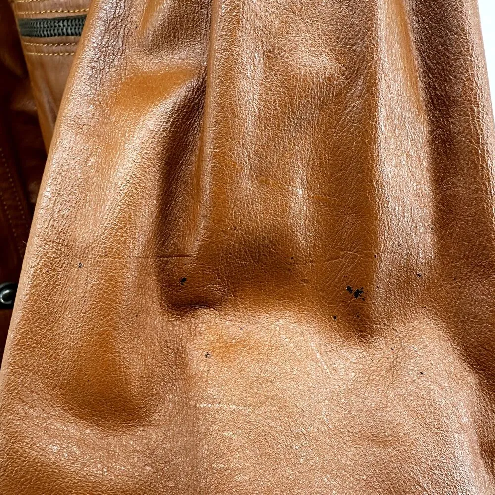 VTG Areitio Genuine Leather Button Up Jacket '70s Collared Zip Pockets Brown XL - Image 8