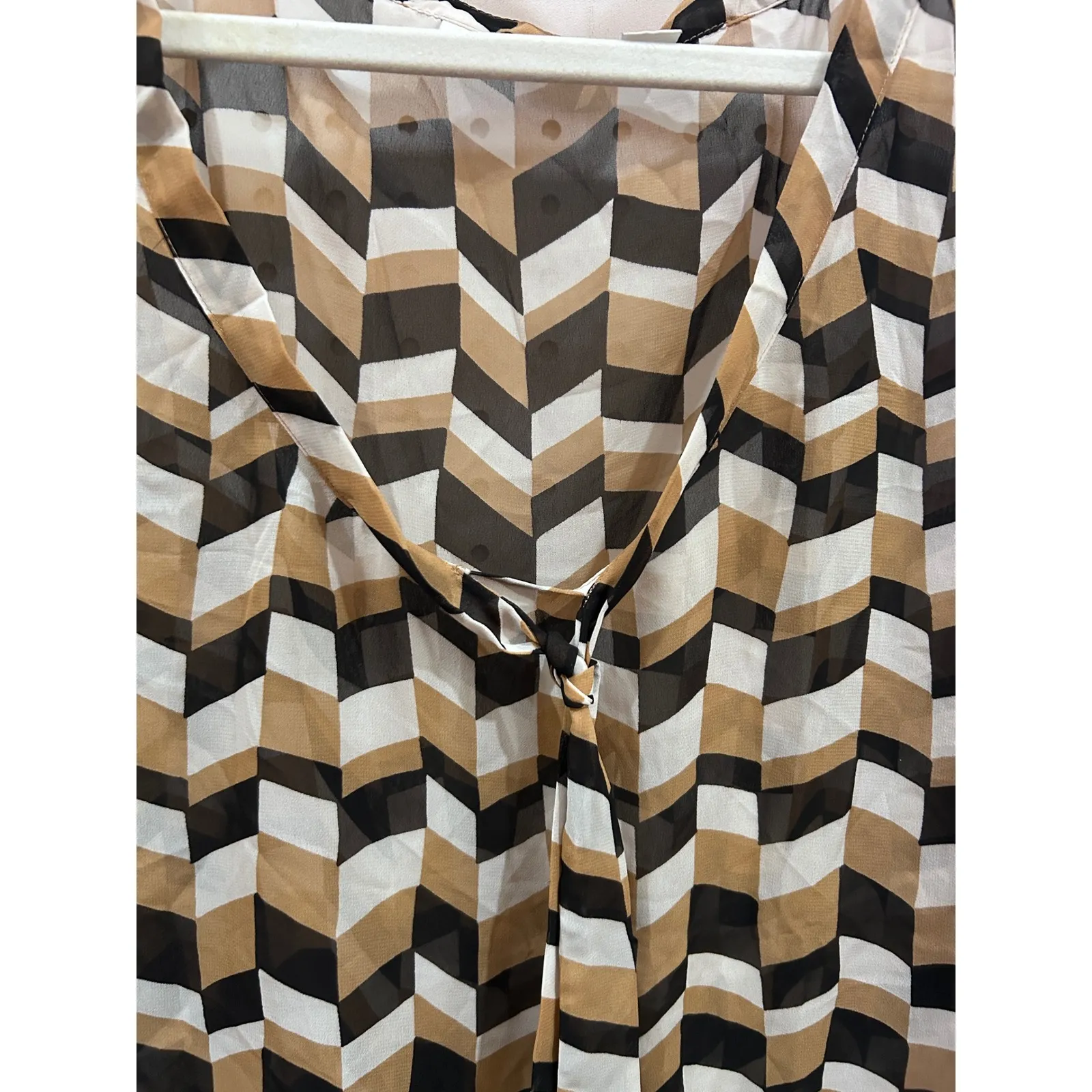 NEW YORK & COMPANY Chevron Print Sheer Long Sleeve Blouse Top Women's Size L Brown Size L - Image 3