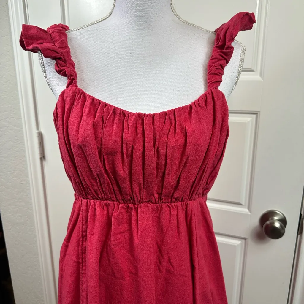 Abercrombie & Fitch Linen Blend Babydoll Dress in Pink Puff Sleeves Size XL - Image 3
