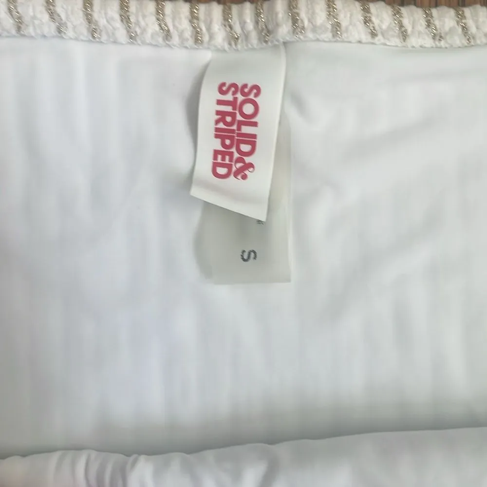 Solid & Striped The Eva Metallic Gold and White Bikini Top (S) and Bottoms (S) - Image 4