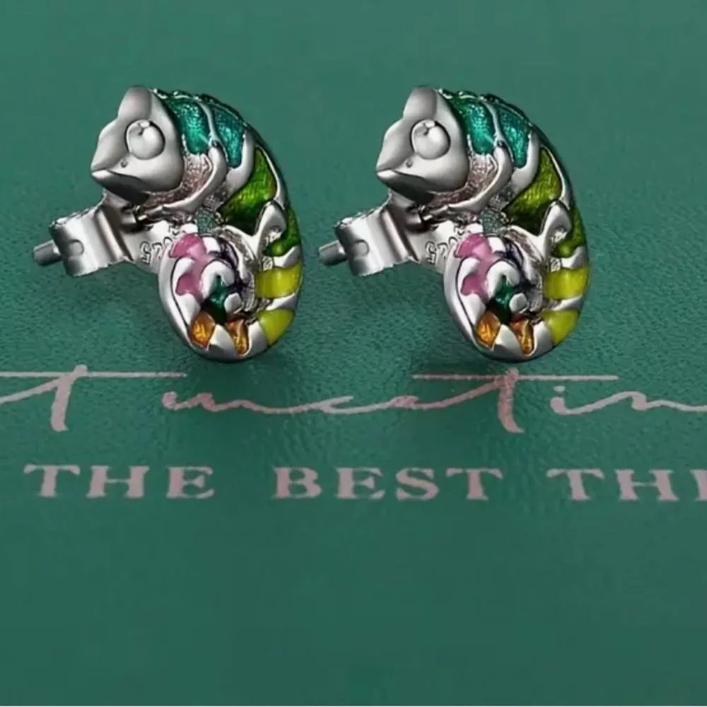 925 Sterling Silver Multicolored Dragon Design Stud Earrings - Image 4