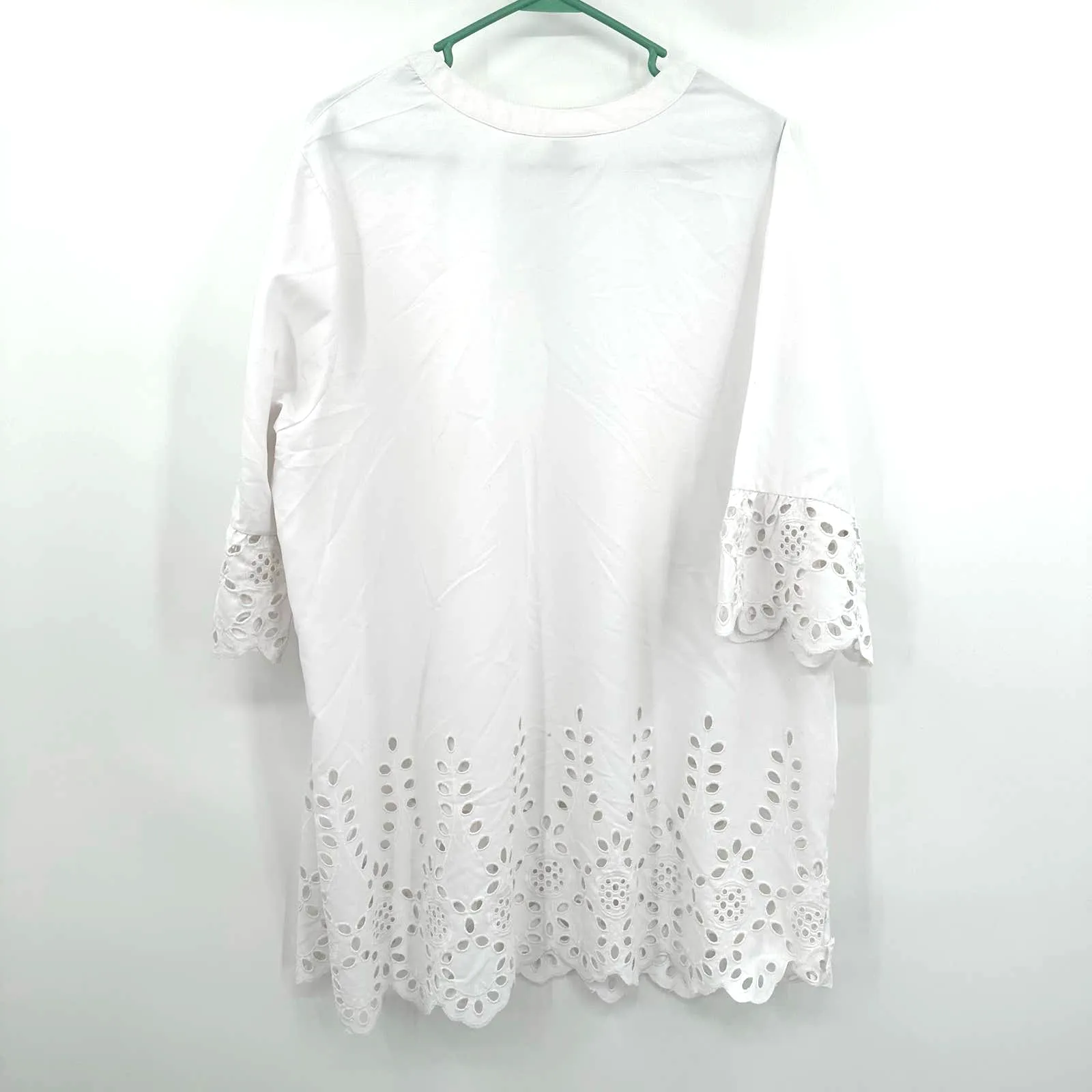 Blair size XL white v neck dress‎ large eyelet detail at cuffs and lower hem - Image 2