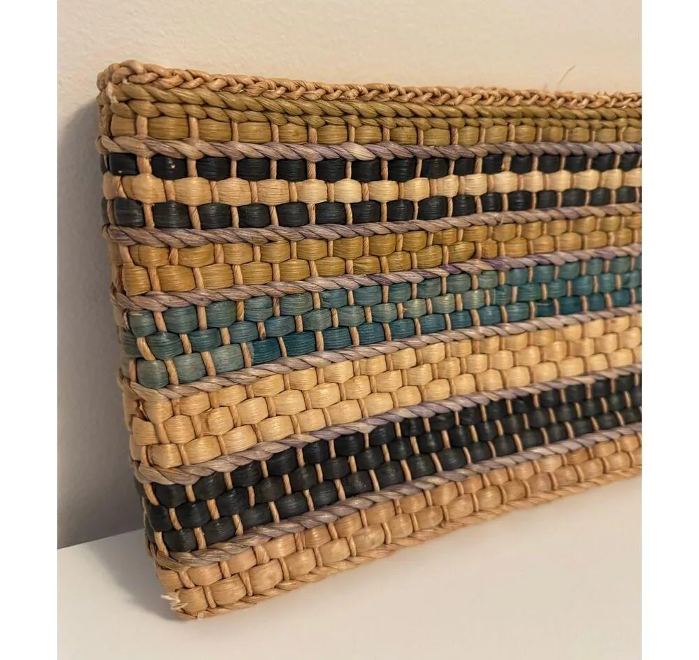 Vintage Straw Basketweave Straw Striped Clutch Tan - Image 2