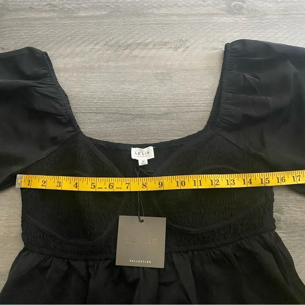 Le Lis Smocked Puff Sleeve Peplum Top NEW Black Medium - Image 7