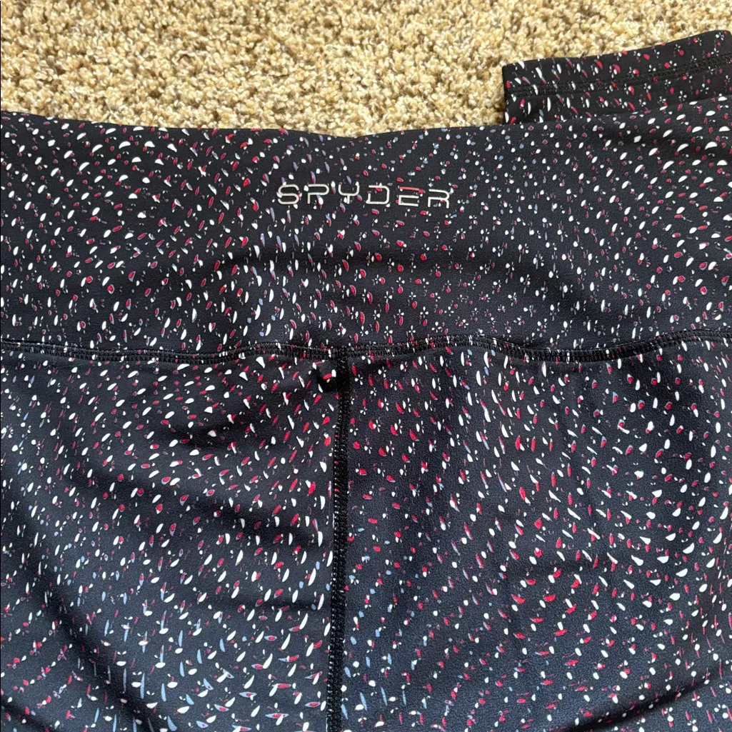 Spyder Black Leggings with White and Red Pattern - Image 4