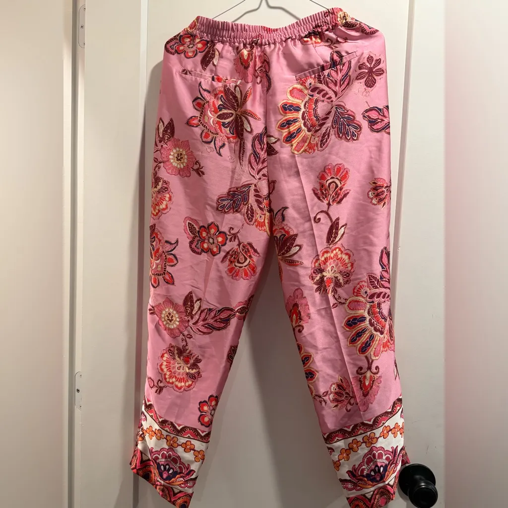 ZARA CROPPED‎ FLORAL PRINT TROUSERS MULTICOLOURED SIZE M - Image 3