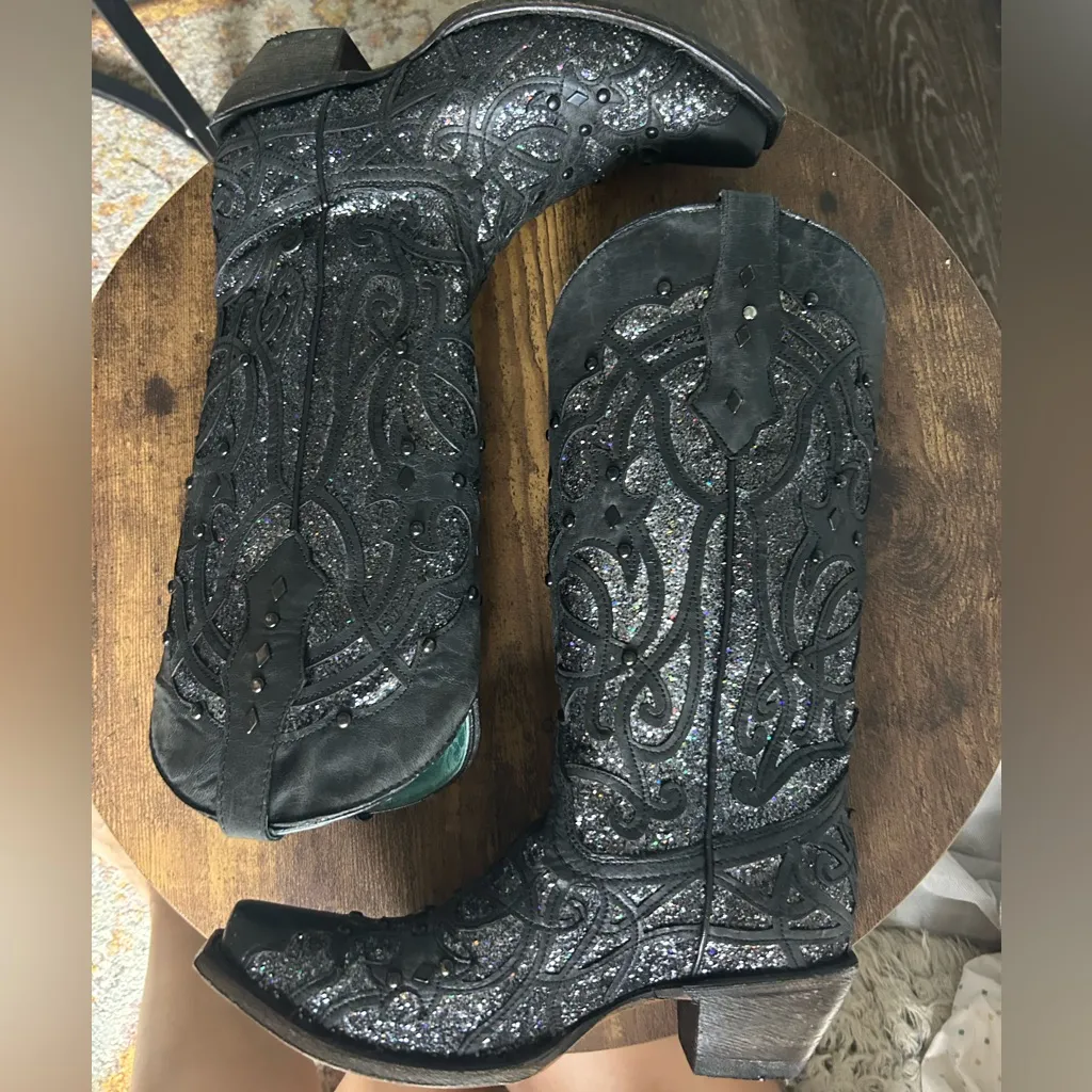 Black and Silver Embellished Cowboy Boots - Image 2
