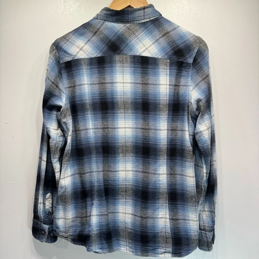 Blue Mountain Women’s Blue Plaid 100% Cotton Long Sleeve Flannel Grunge Shirt Size M - Image 2