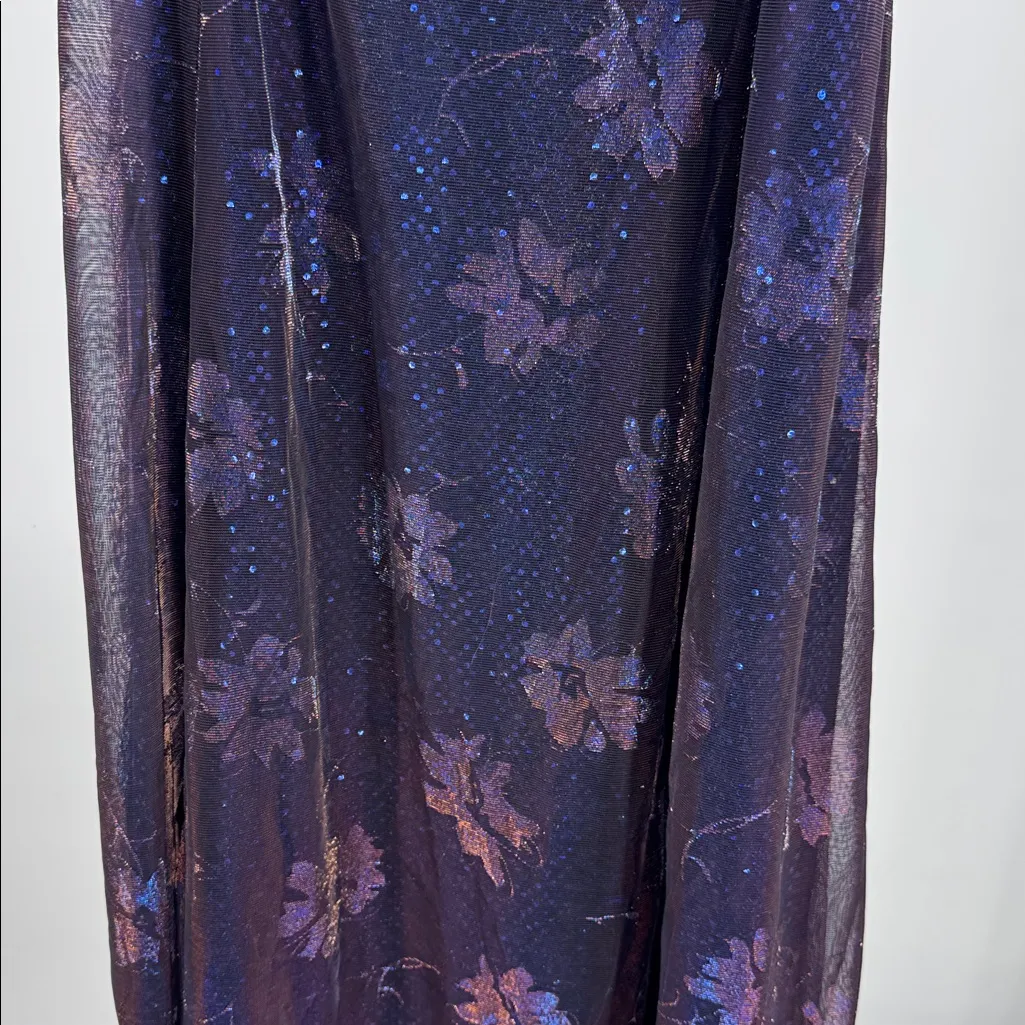 Helene Blake shimmery color shift blue copper sequin maxi dress Y2K formal party Size L - Image 8
