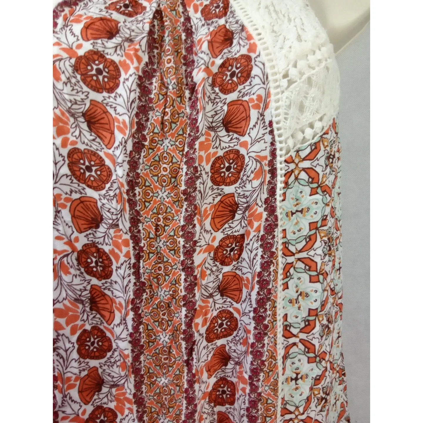 Hint of Mint womens medium bohemian lace knit‎ orange white floral sleeveless - Image 15