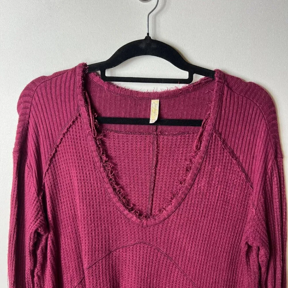Free people‎ red sunset park v neck thermal top women’s size XS oversized - Image 3