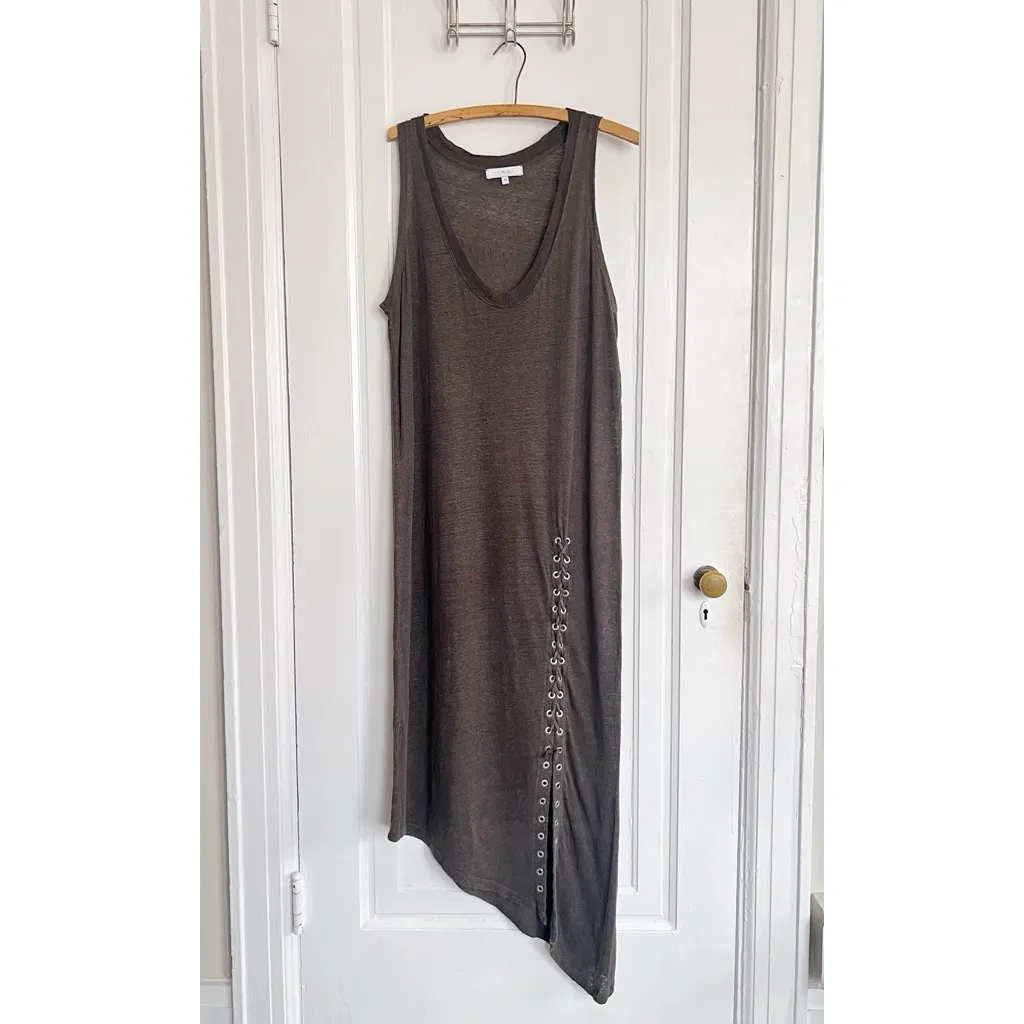 IRO • Karossi Dress brown linen knit tank maxi sleeveless asymmetrical lace-up - Image 3