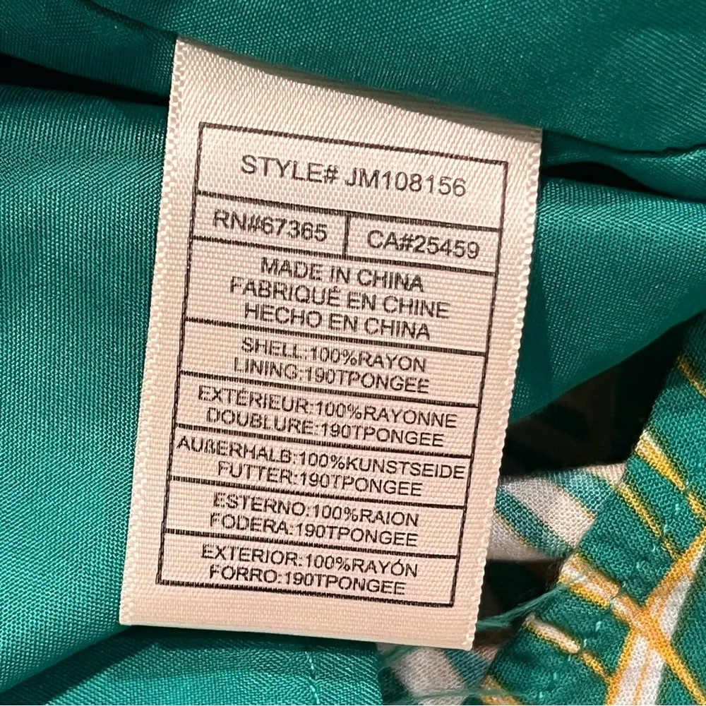 Betsey Johnson Green Hawaiian Tropical Palm Leaf Square Neck Smocked Midi Dress - Image 9