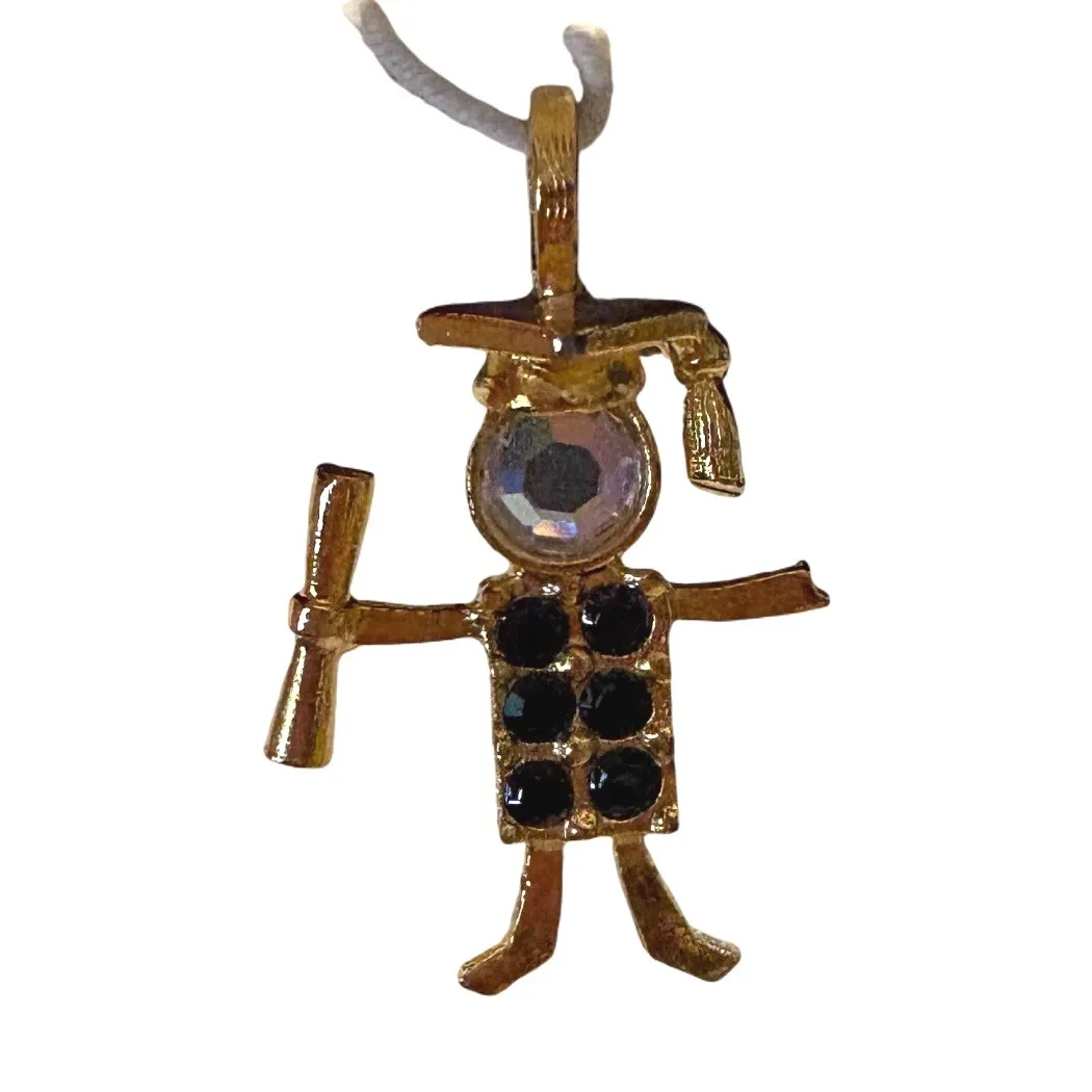 Birthstone Brats Grad Brat Jet Charm Genuine Austrian Crystal Pendant Graduation Gold - Image 2