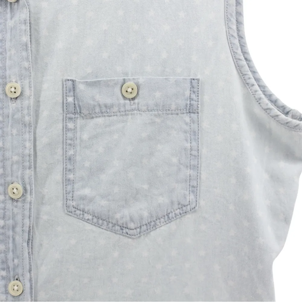 Per Se Baby Blue White Polka Dot Chambray Button up Vest Country Rodeo Size S - Image 5