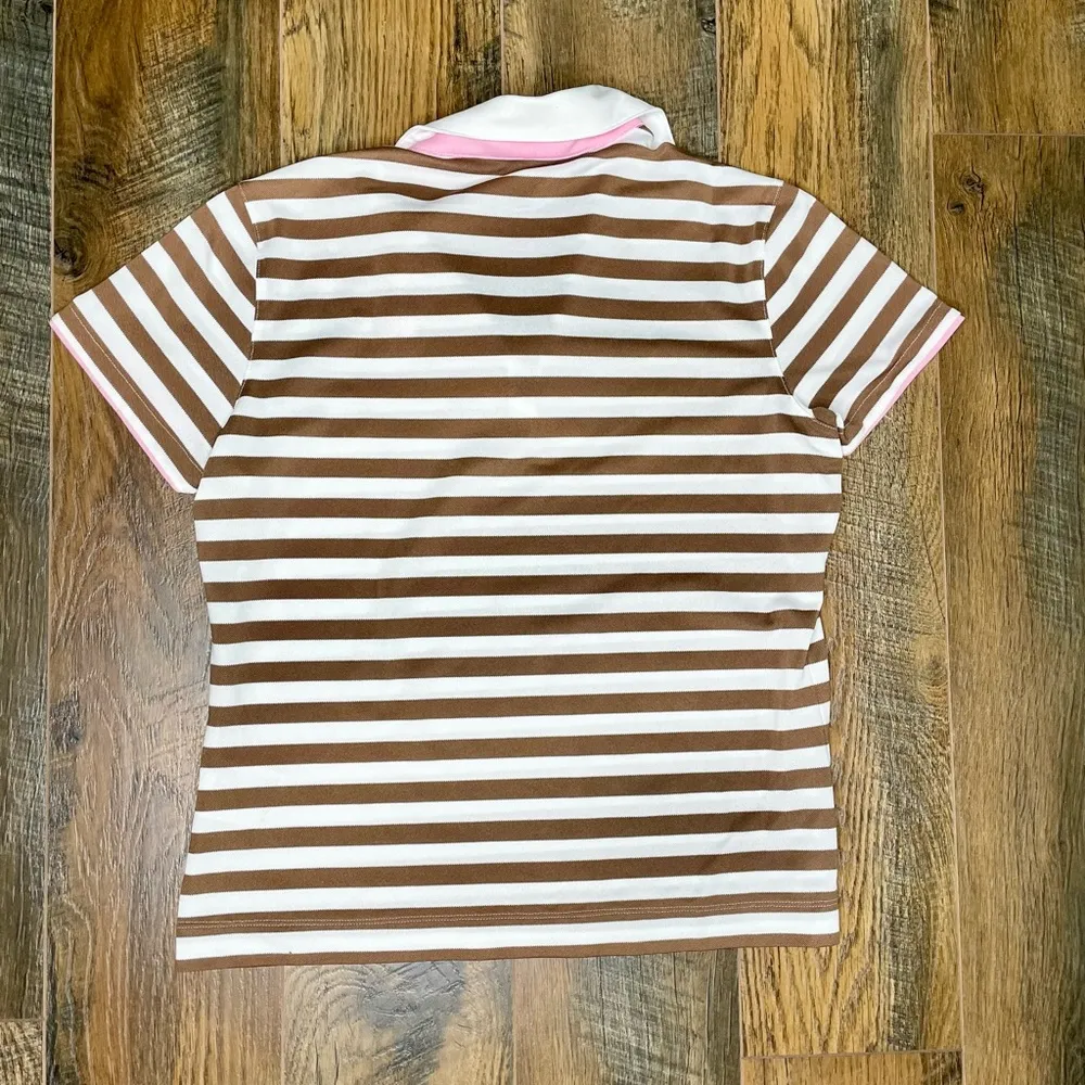 Nike Golf Women's Fit Dry Striped Polo Shirt w/ Brown/White/Pink - Medium - Image 4