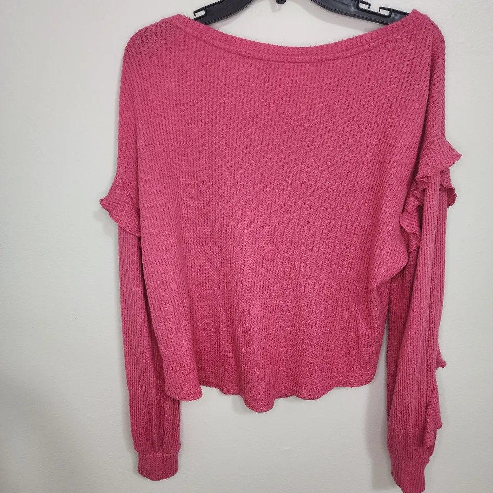 Anthropologie Pilcro Hot Pink Waffle Thermal Top size M - Image 5