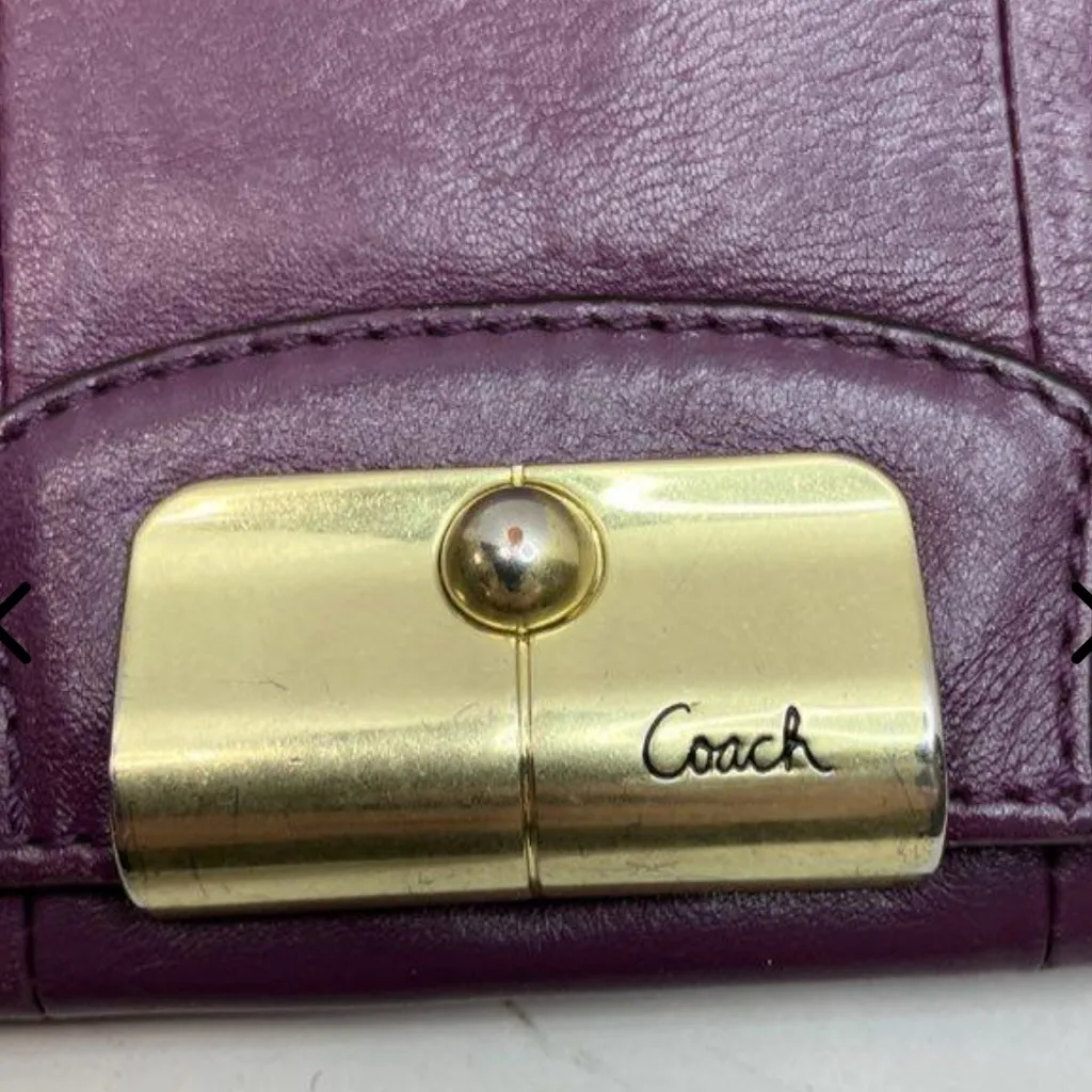 Coach Cranberry Purple Solid Kristin Trifold  Leather Wallet - Image 9