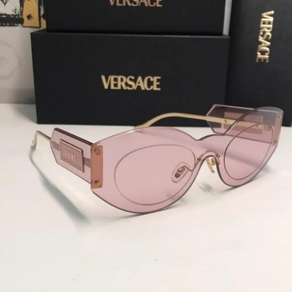 New Versace™ VE2276 Damier Women’s Sunglasses – Rimless Pink Metal - Image 4