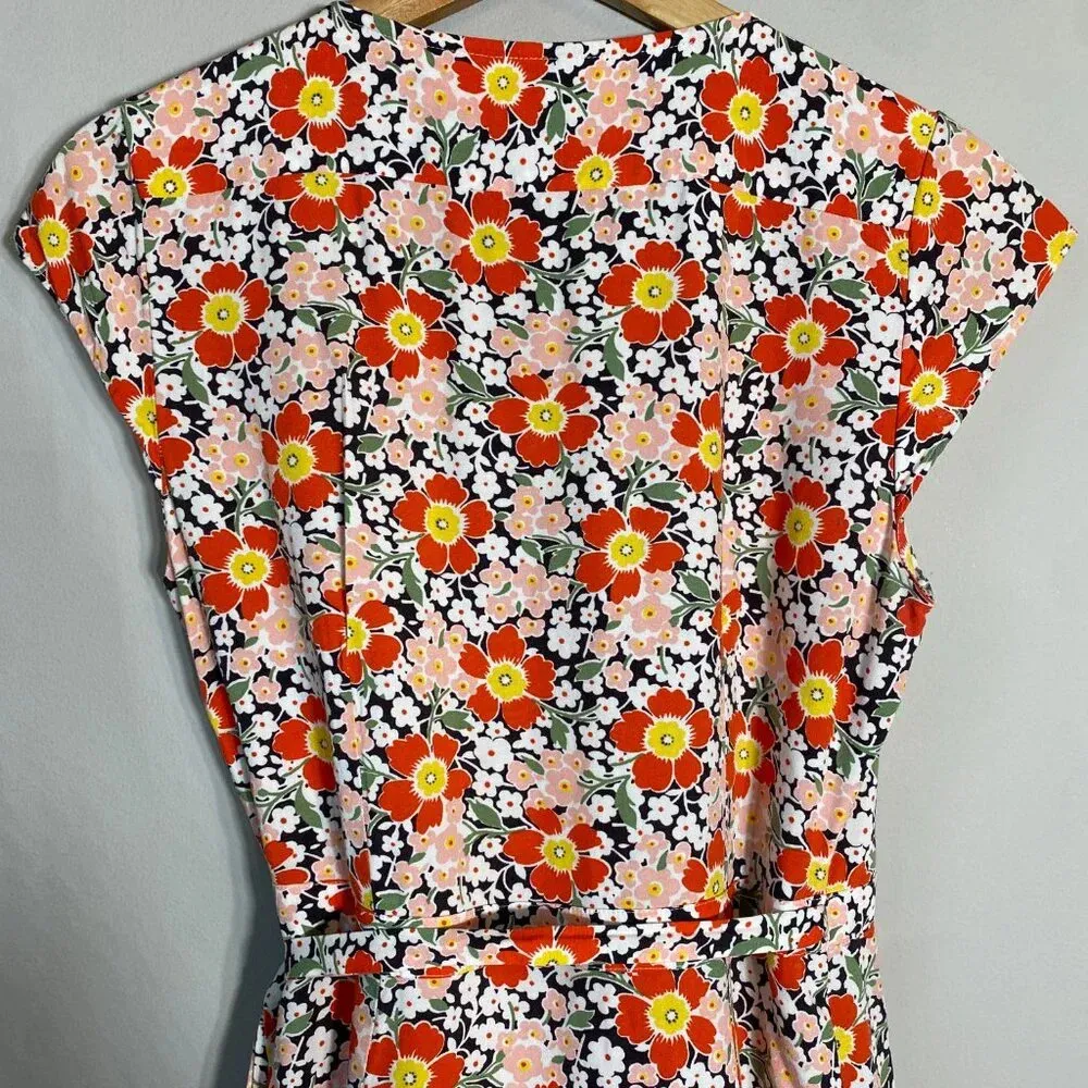 J.Crew Mercantile Short Sleeve Floral Midi Wrap Dress Women's XS Orange V-Neck - Image 11
