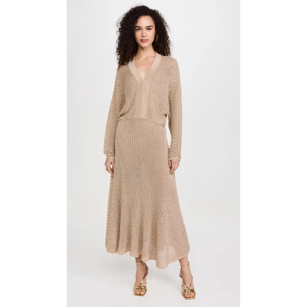 Alexis Heida Dress in Gold Natural XSmall New Womens Long Knit Sweater Maxi - Image 13