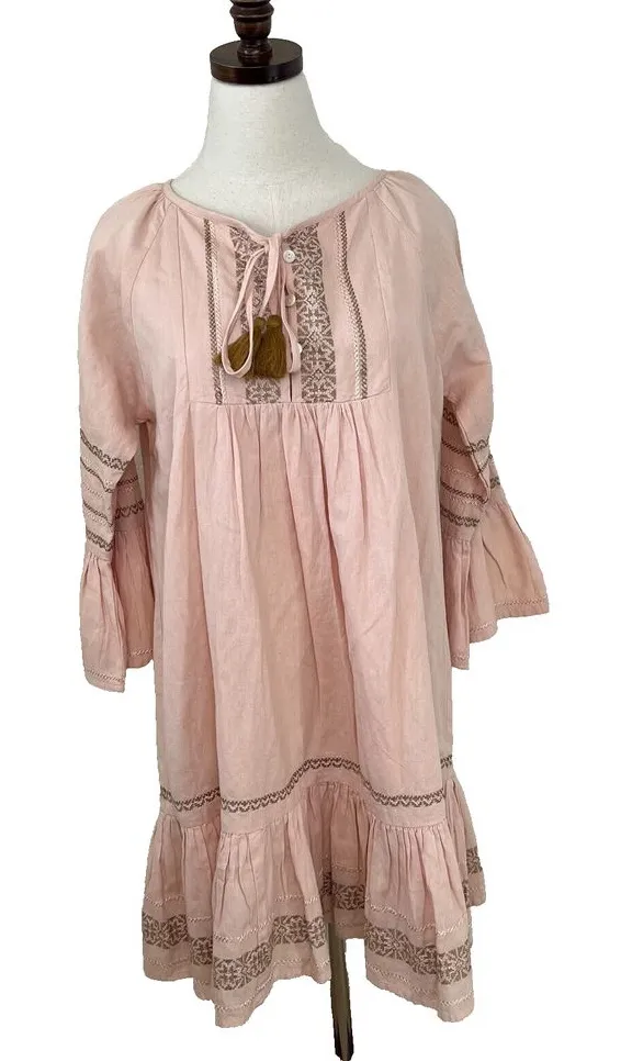 Roller Rabbit Maricruz Cross Stitch Embroidered Shift Dress Light Pink Sz Small - Image 1