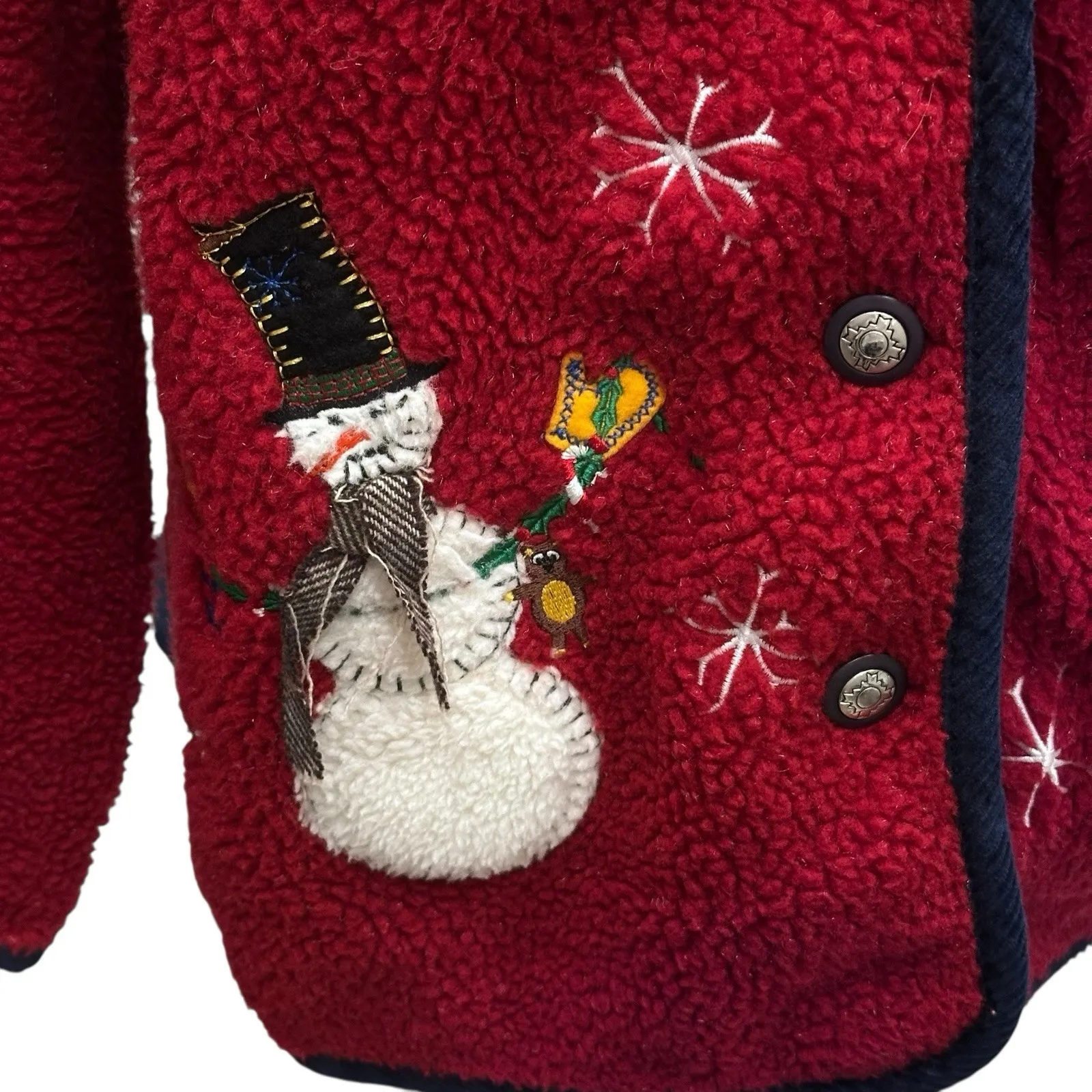 Vintage Button Up Cardigan Sweater Red Christmas SNOWMEN Women's Size Small - Image 6